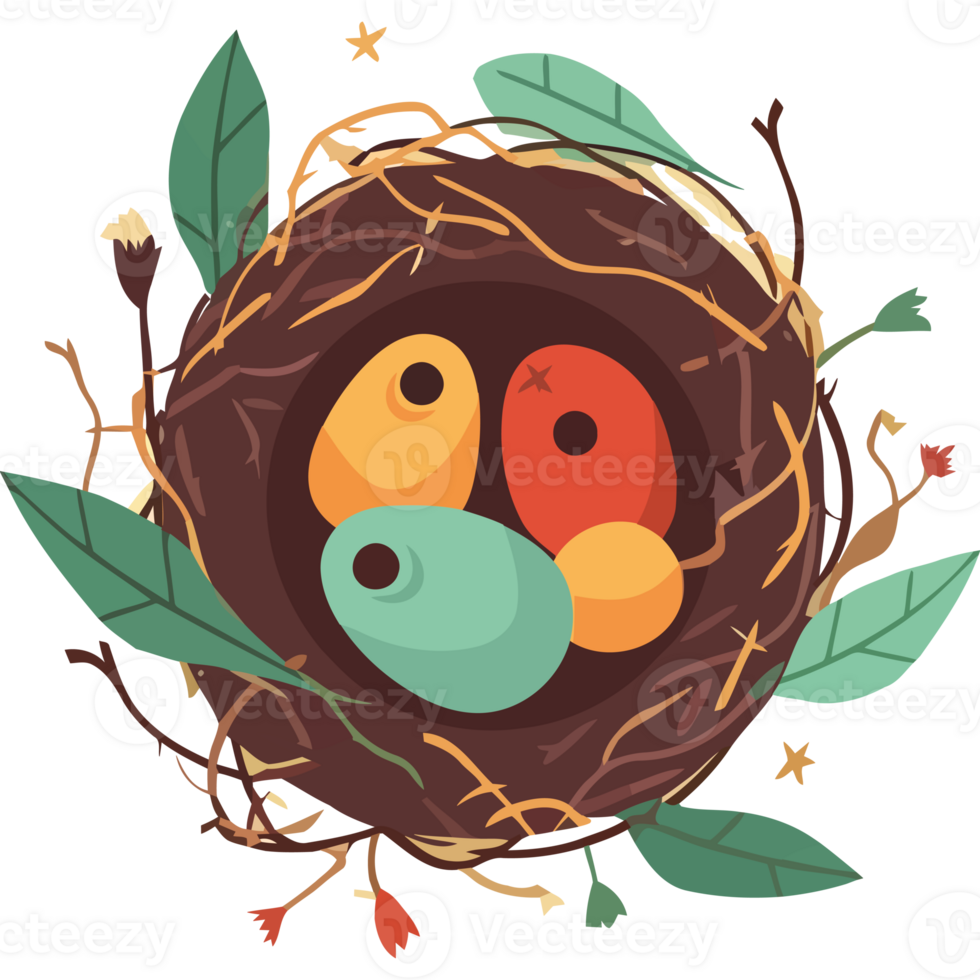 A bird nest with two eggs in it png