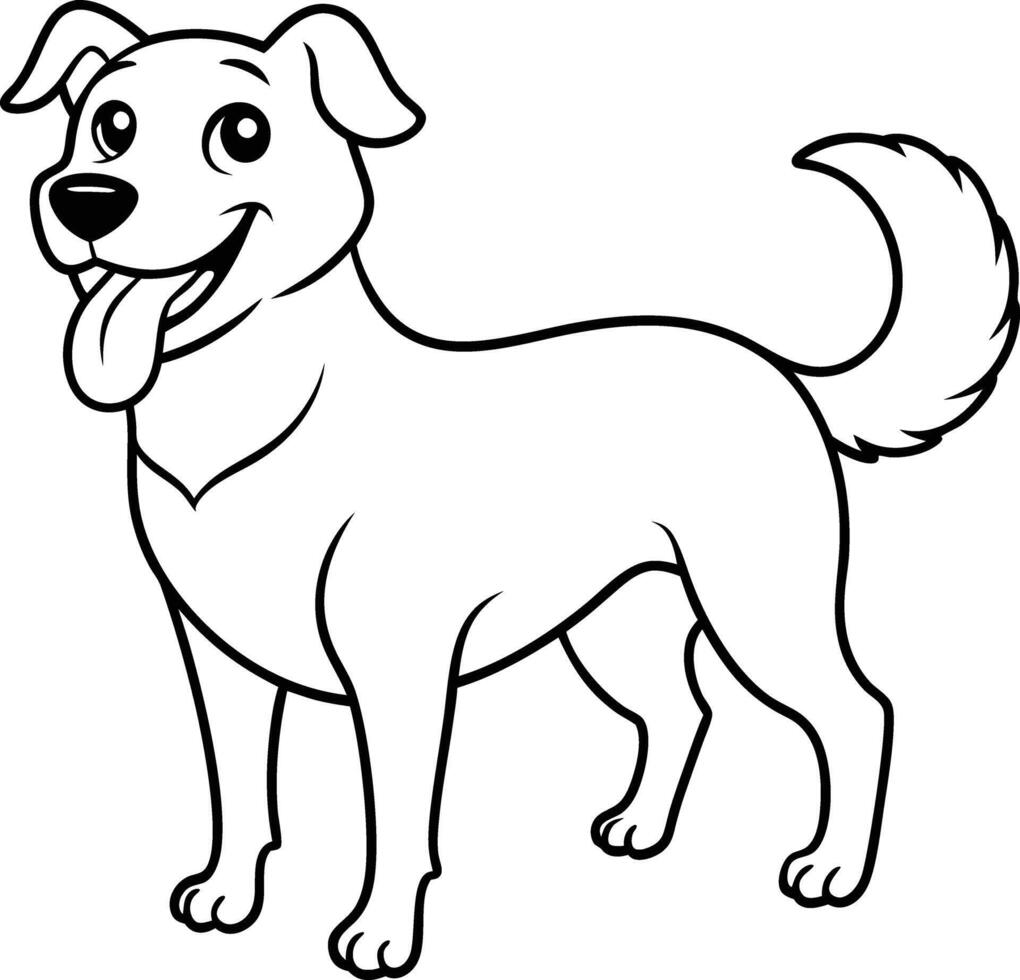 Playful dog drawing in black and white for kids to color and enjoy, featuring a cute, friendly puppy vector