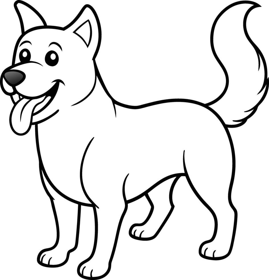 Sweet and simple black and white dog coloring page for children, perfect for young artists to color. vector