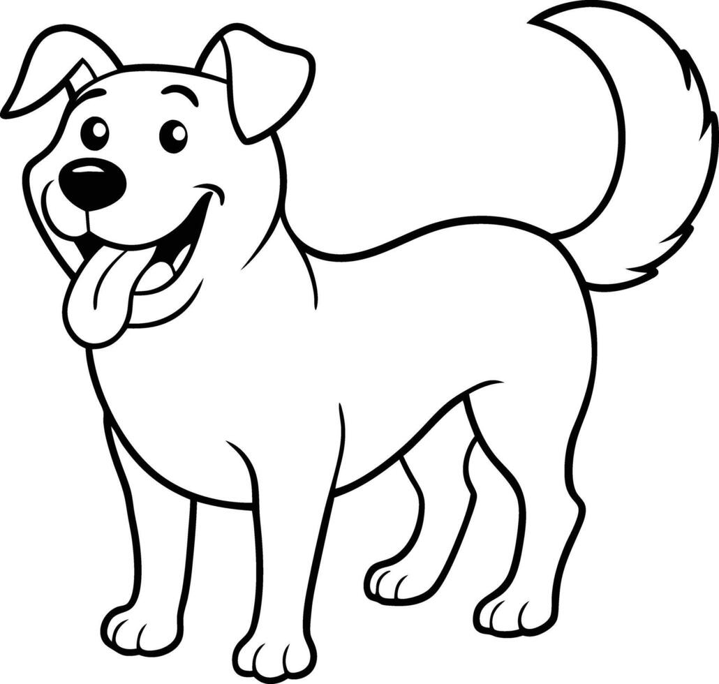 Cute dog coloring book page with charming black and white graphics for children to bring to life. vector