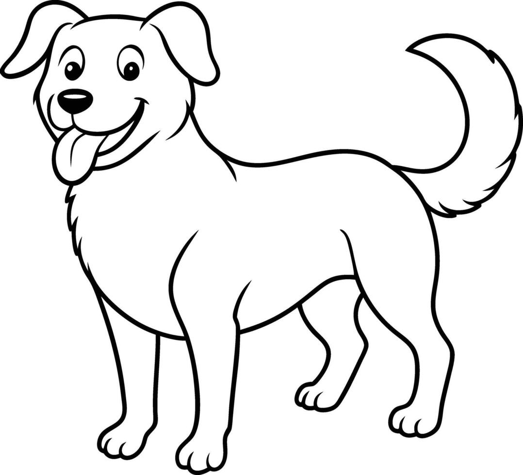 Delightful black and white dog drawing for kids to color, showcasing a cute and friendly canine. vector