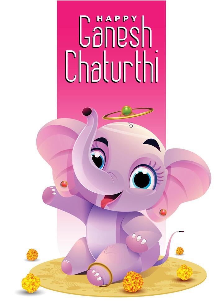 Happy Ganesh Chaturthi Festiva Baby Ganesh with Happy Face Background vector