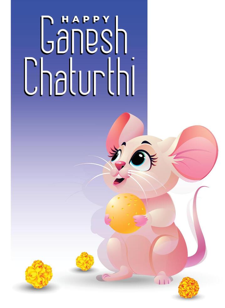 Happy Ganesh Chaturthi Text with Cute Pink Mouse Background vector