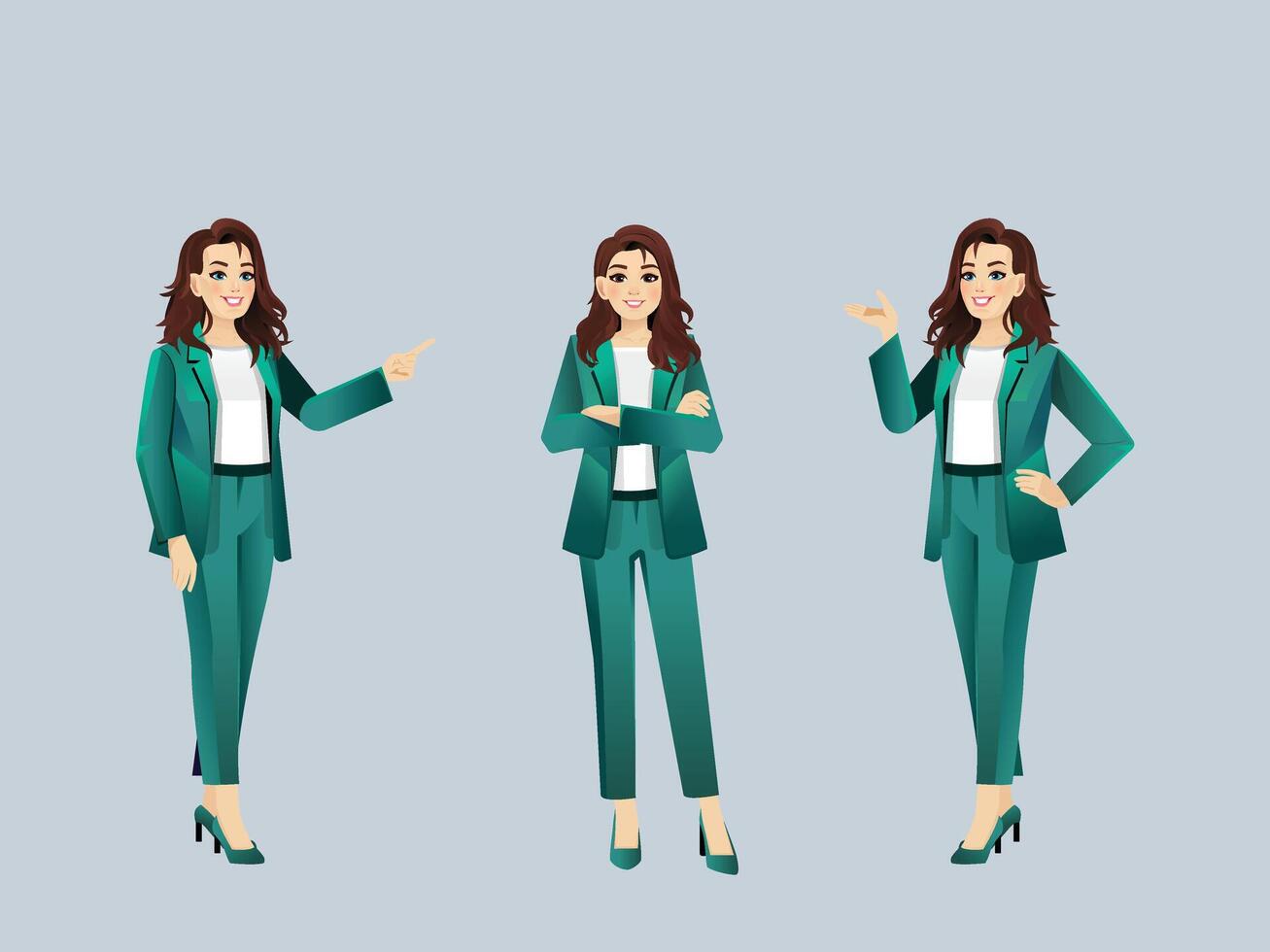 The Marketing and office woman with suit standing different poses, with white Background vector