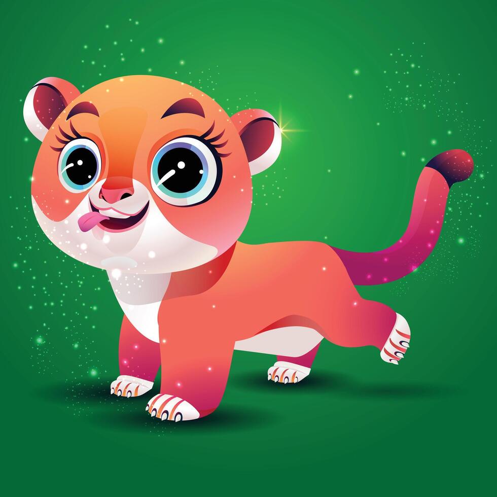 Illustration of a Cartoon Cute eyes lion Cub, Character Design with a cute expression, Background vector
