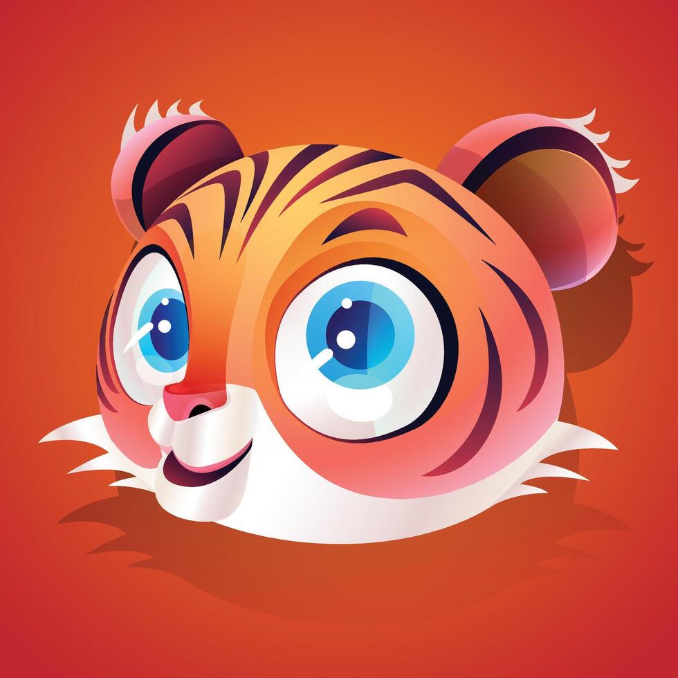 Tiger Cute Face Sticker, Icon Background vector
