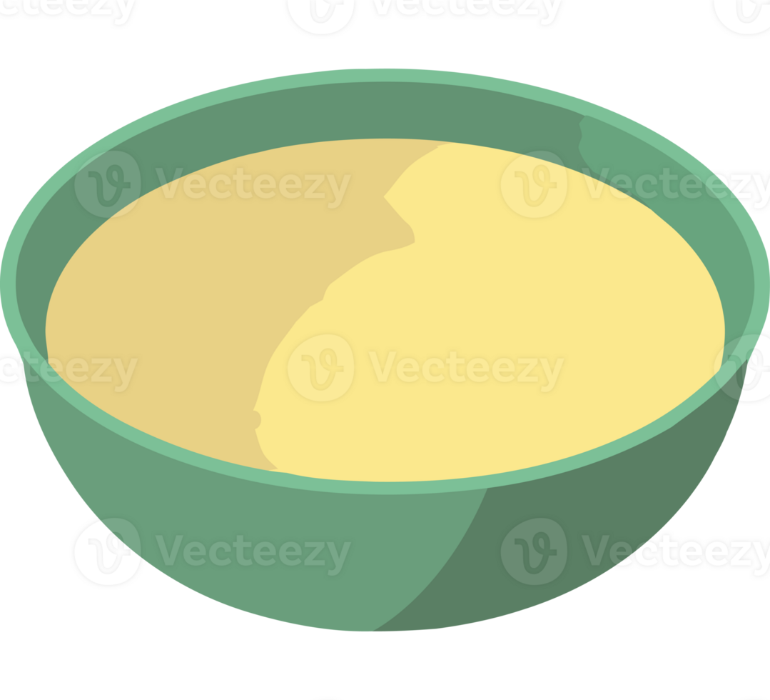 A bowl of yellow liquid in a green bowl png