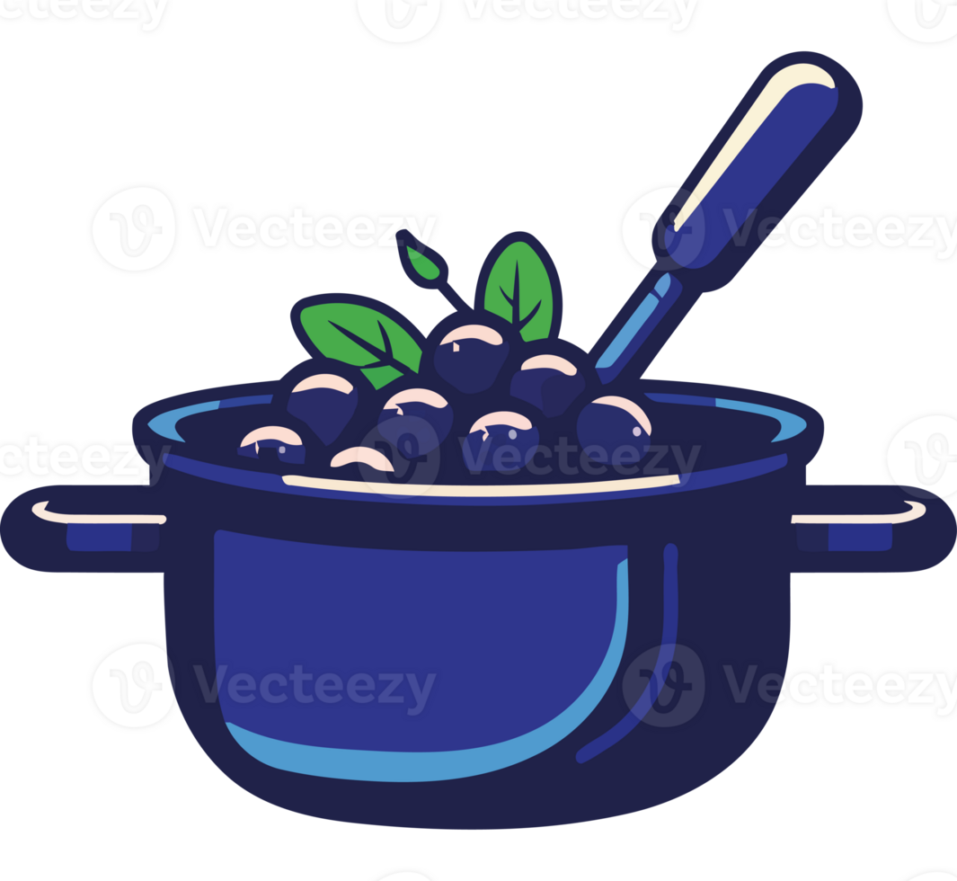 Blueberries in a pot with a spoon png
