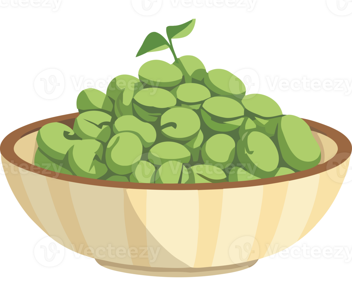 A bowl of green peas with a plant in it png