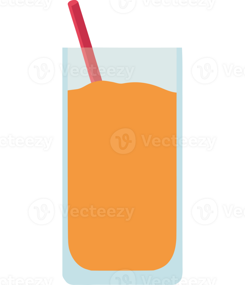 Orange juice in a glass with a straw png