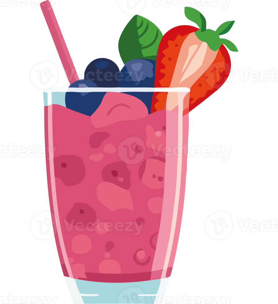 A strawberry and blueberry smoothie in a glass png