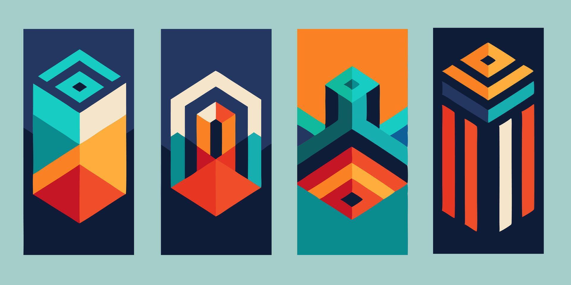 Trendy Set of Geometric Shapes Abstract Colorful Background. Use for Poster, Cover, Social Media Story vector
