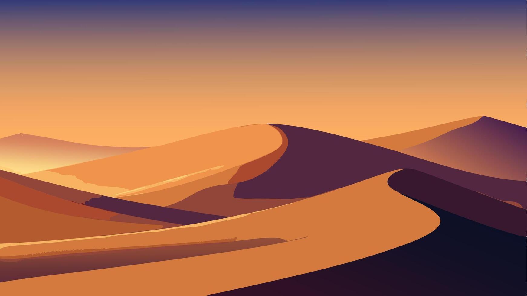 African Desert Yellow Illustration Landscape Background in Warm colors. Sand Dunes. vector
