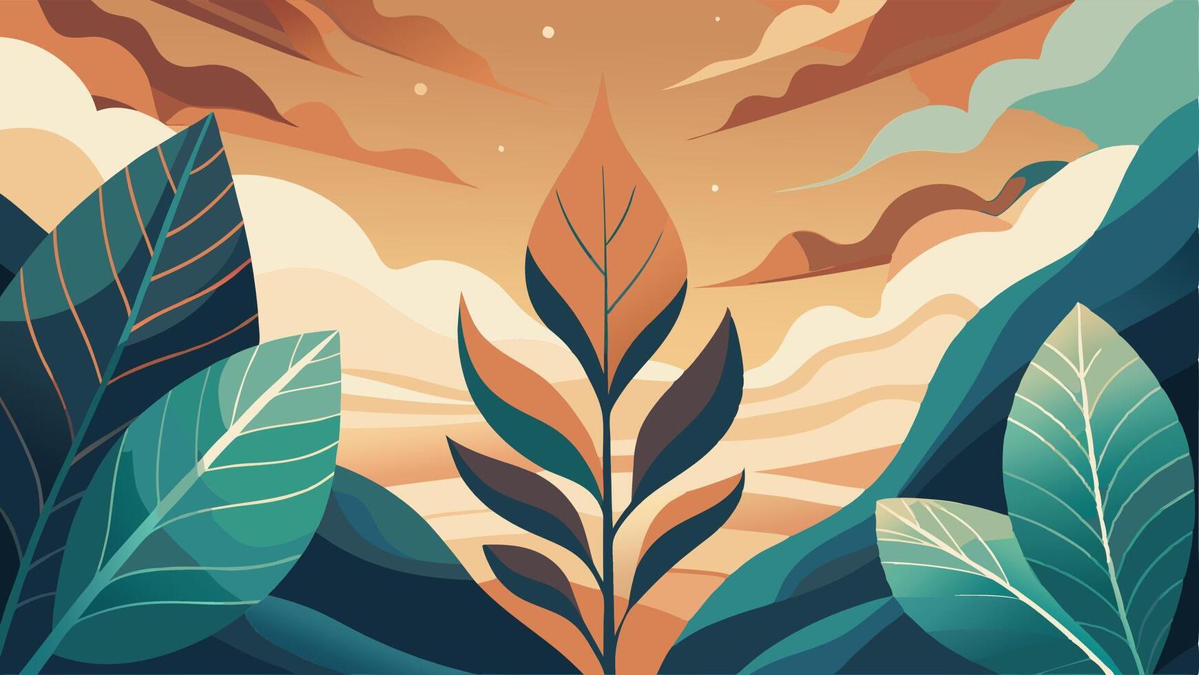 Illustration of Nature Mountain Forest Jungle with lots of Plants and Leafs Landscape Background in Flat Color for Poster, Banner. vector