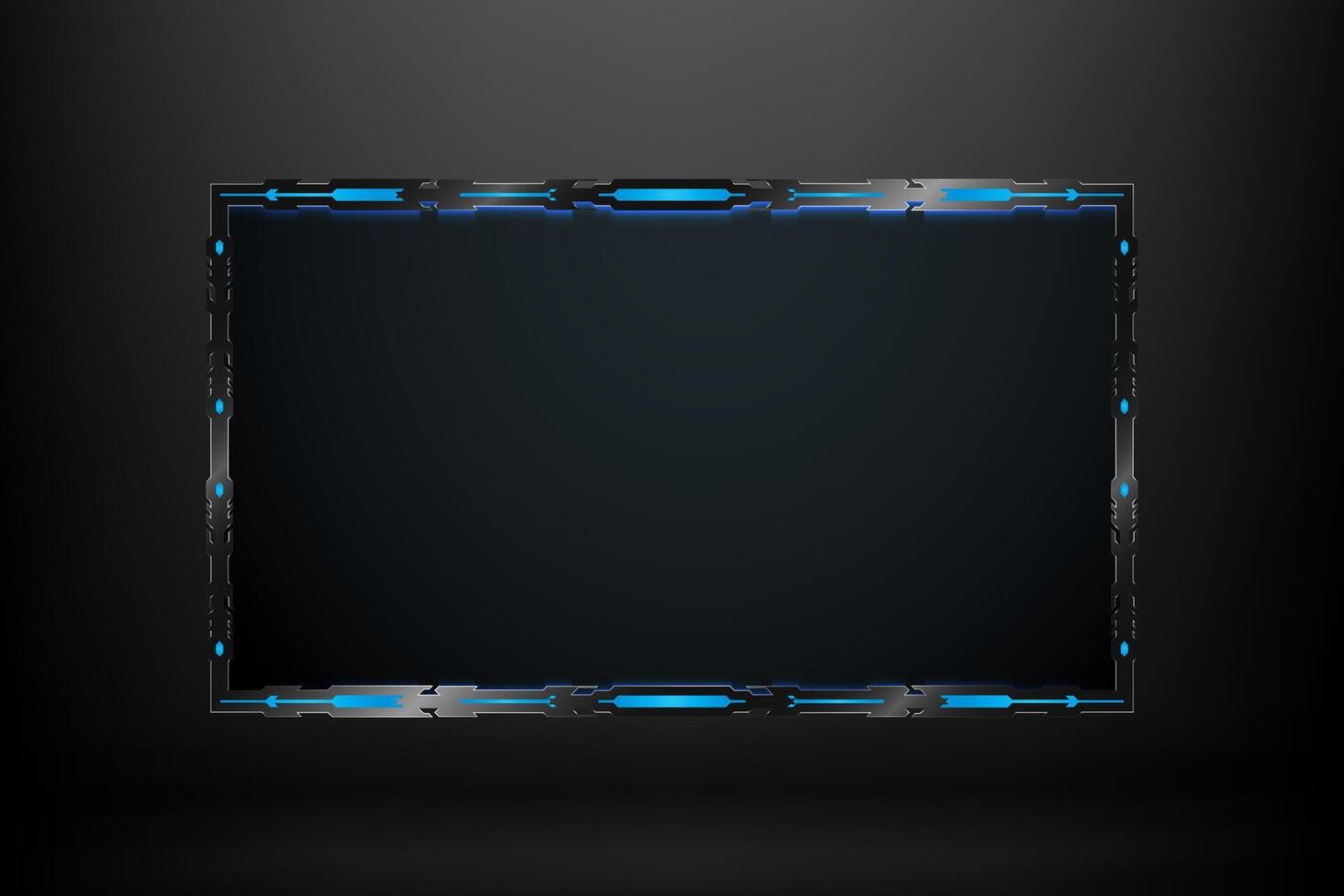 Futuristic glowing neon blue border stream overlay webcam screen gui panel template for gaming and streaming vector