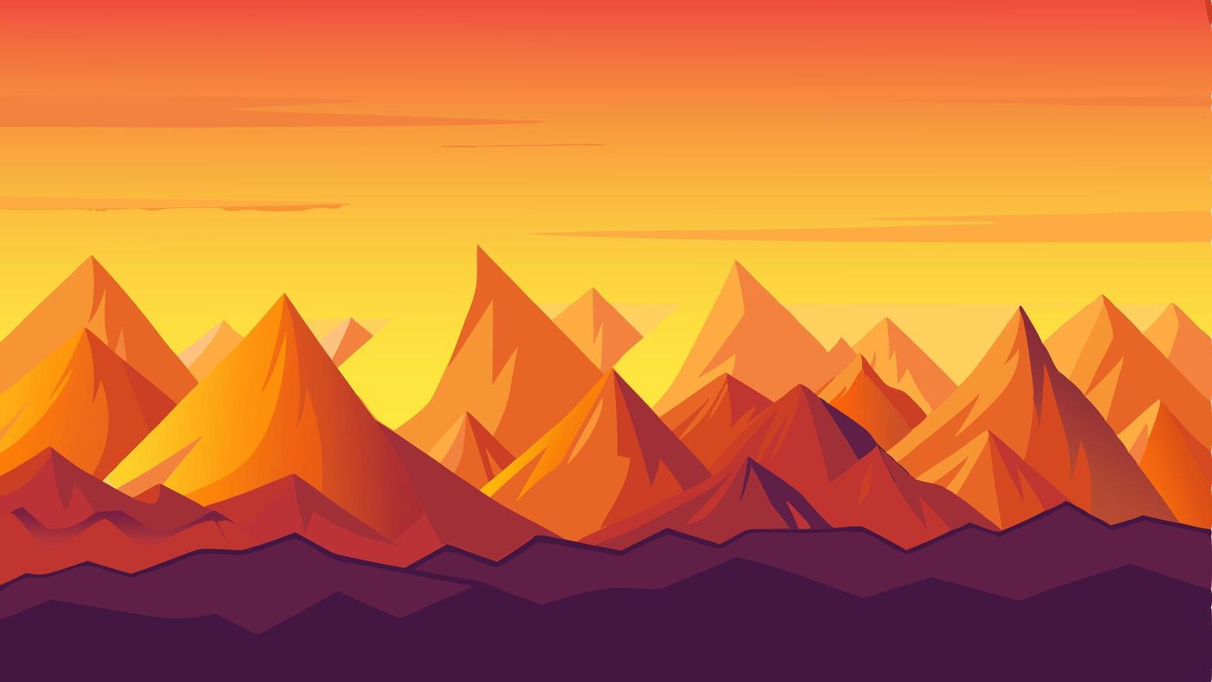 Mountain Landscape, Sunset Scene in Nature with Mountains and Forest, Silhouettes of Trees and Hills. Beautiful Landscape of Yellow Mountains and Wild Forest vector