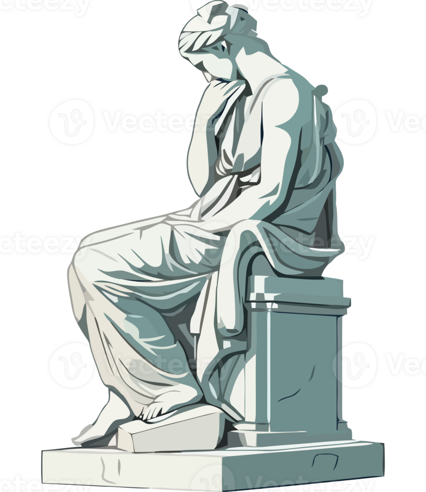 A statue of a woman sitting on a stone png