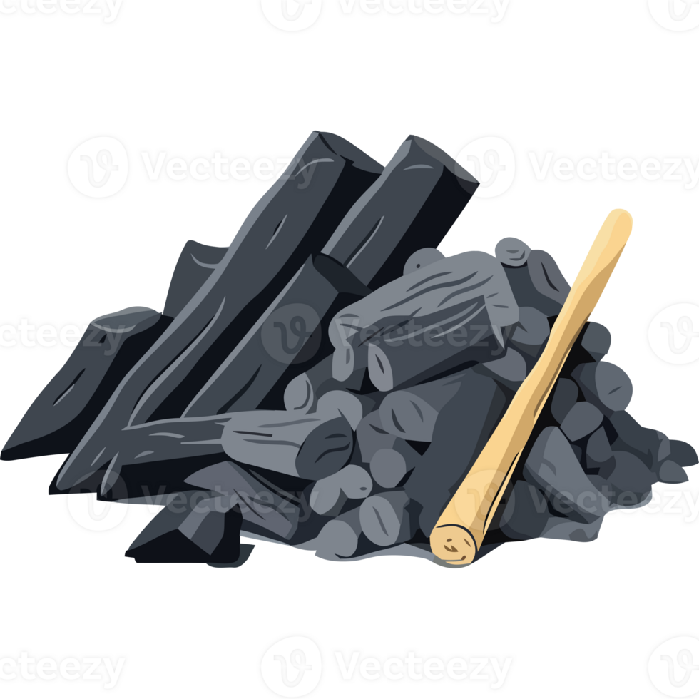 Coal and wood with a wooden stick png