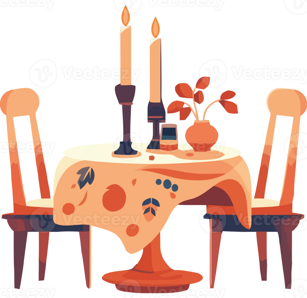 A table with two chairs and a candle png