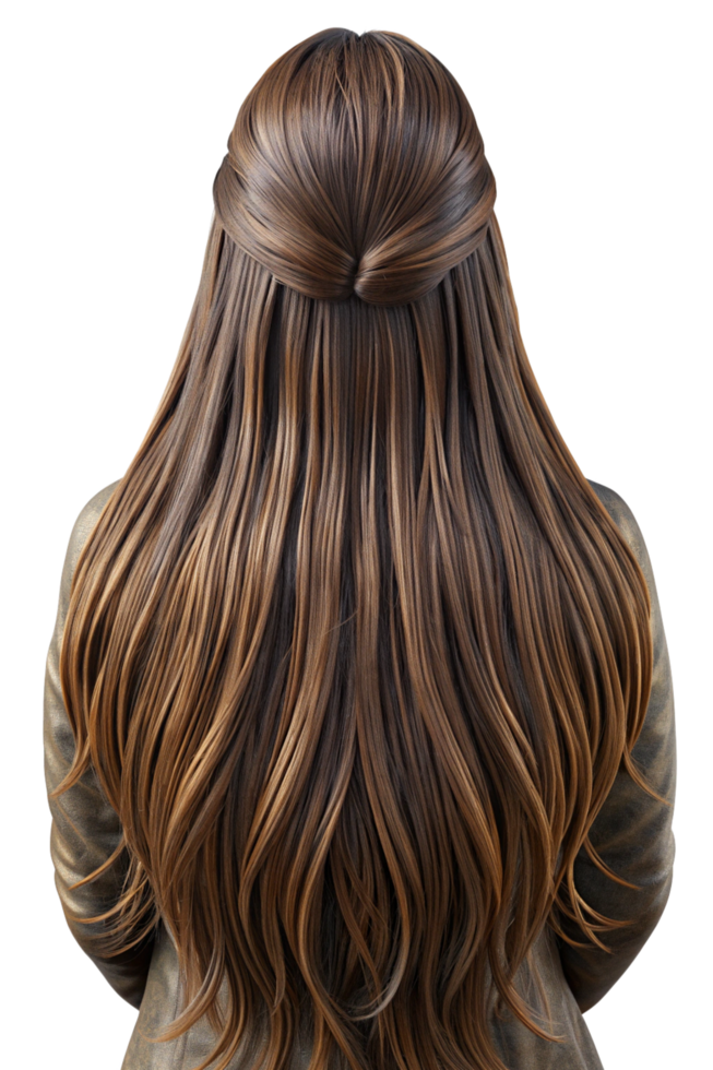 vrouw met lang haar- in een jurk van achter 3d geven png