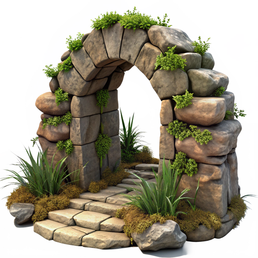Rock Arch Framing a Small Garden 3d Render png