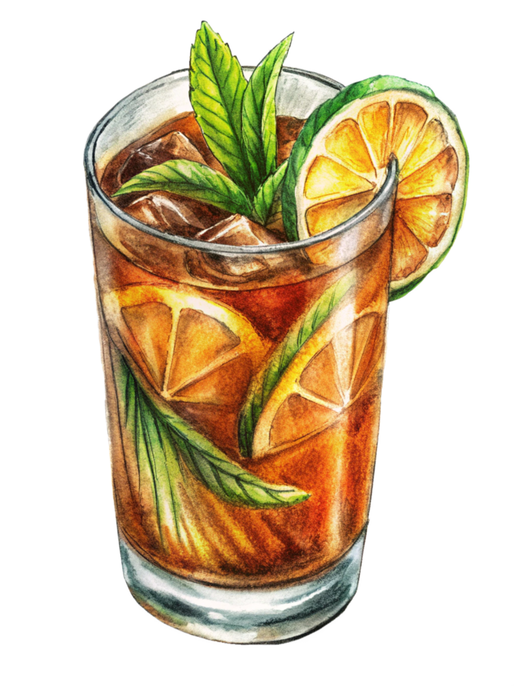 Refreshing Mint Iced Tea Hand Drawn png
