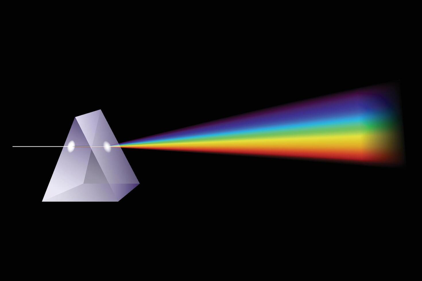 Illustration of White Light Splitting into Spectrum via Glass Prism on Black Background vector