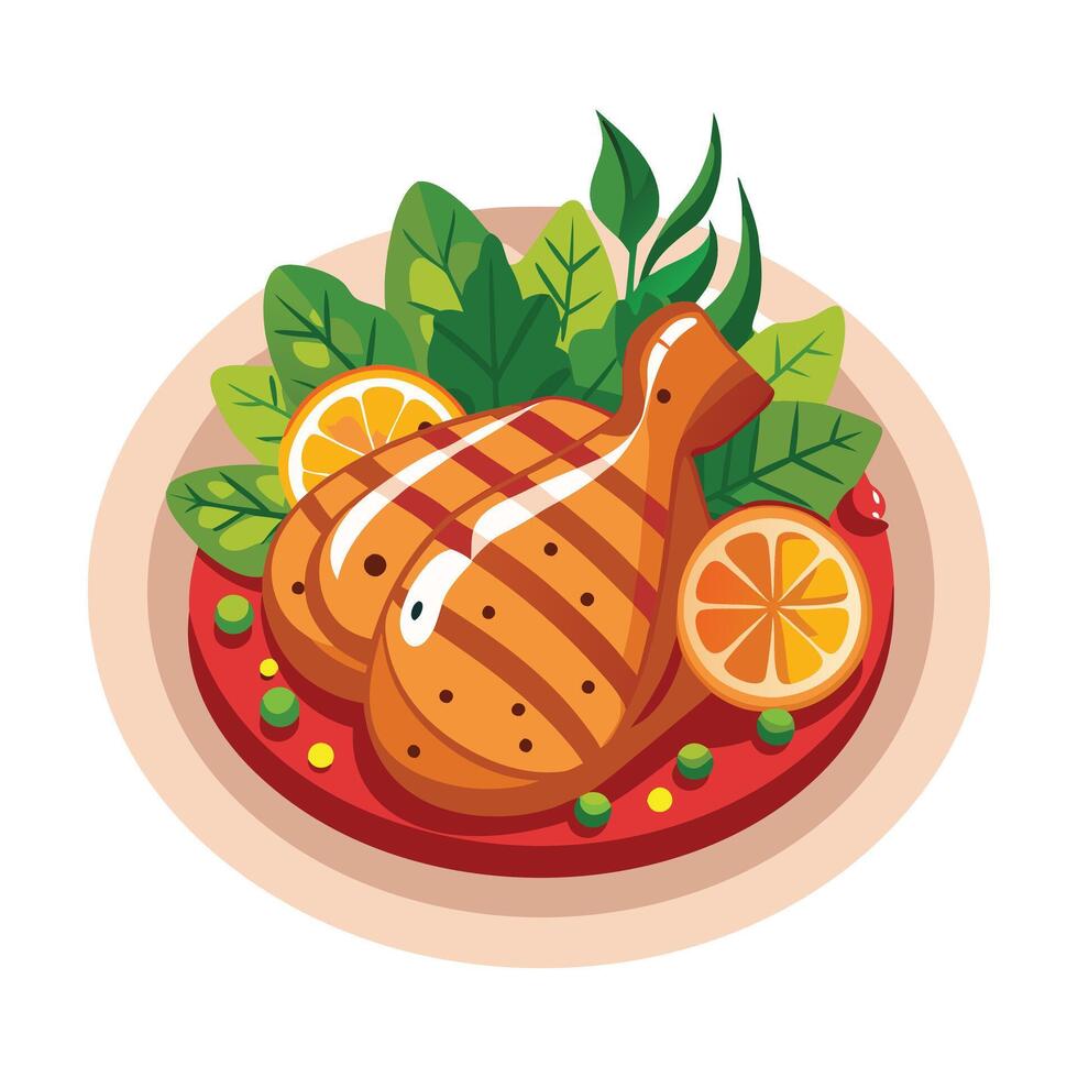 grilled chicken illustration vector