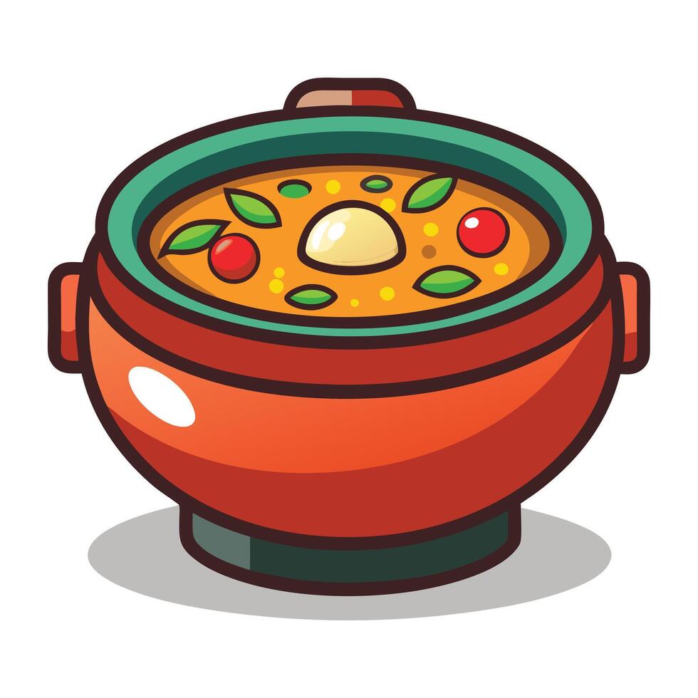 korean clay pot soup bowl illustration vector