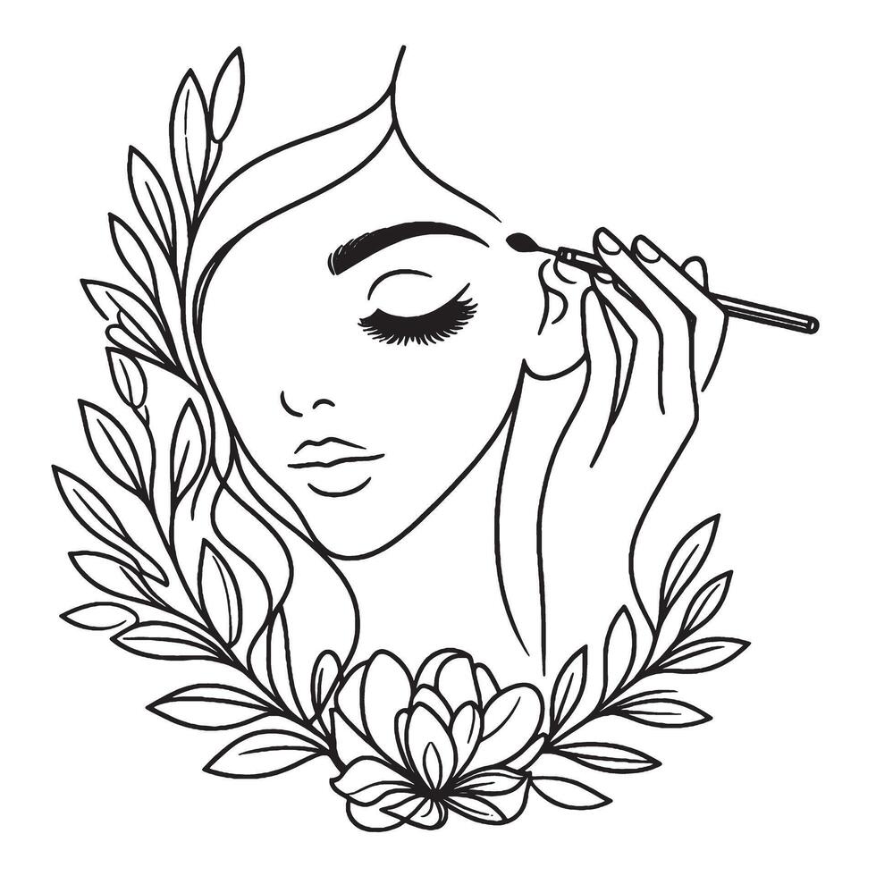 Minimalistic silhouette of woman face. Black and white. White background. One line drawing. vector