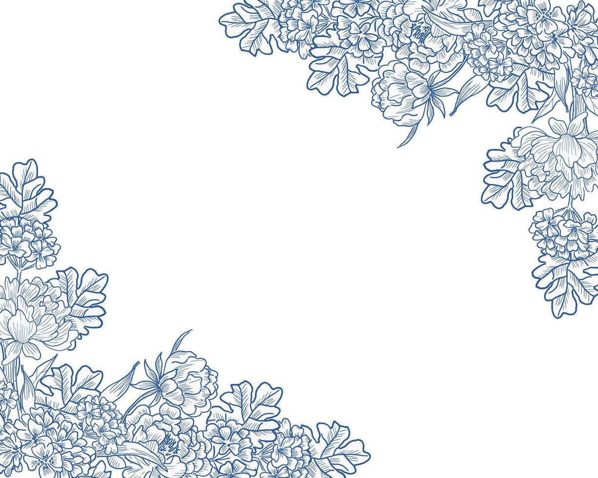 Peony and Hydrangea Hand Drawn Flower Border vector
