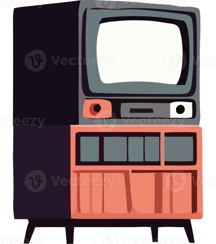 An old tv with a black and orange color scheme png