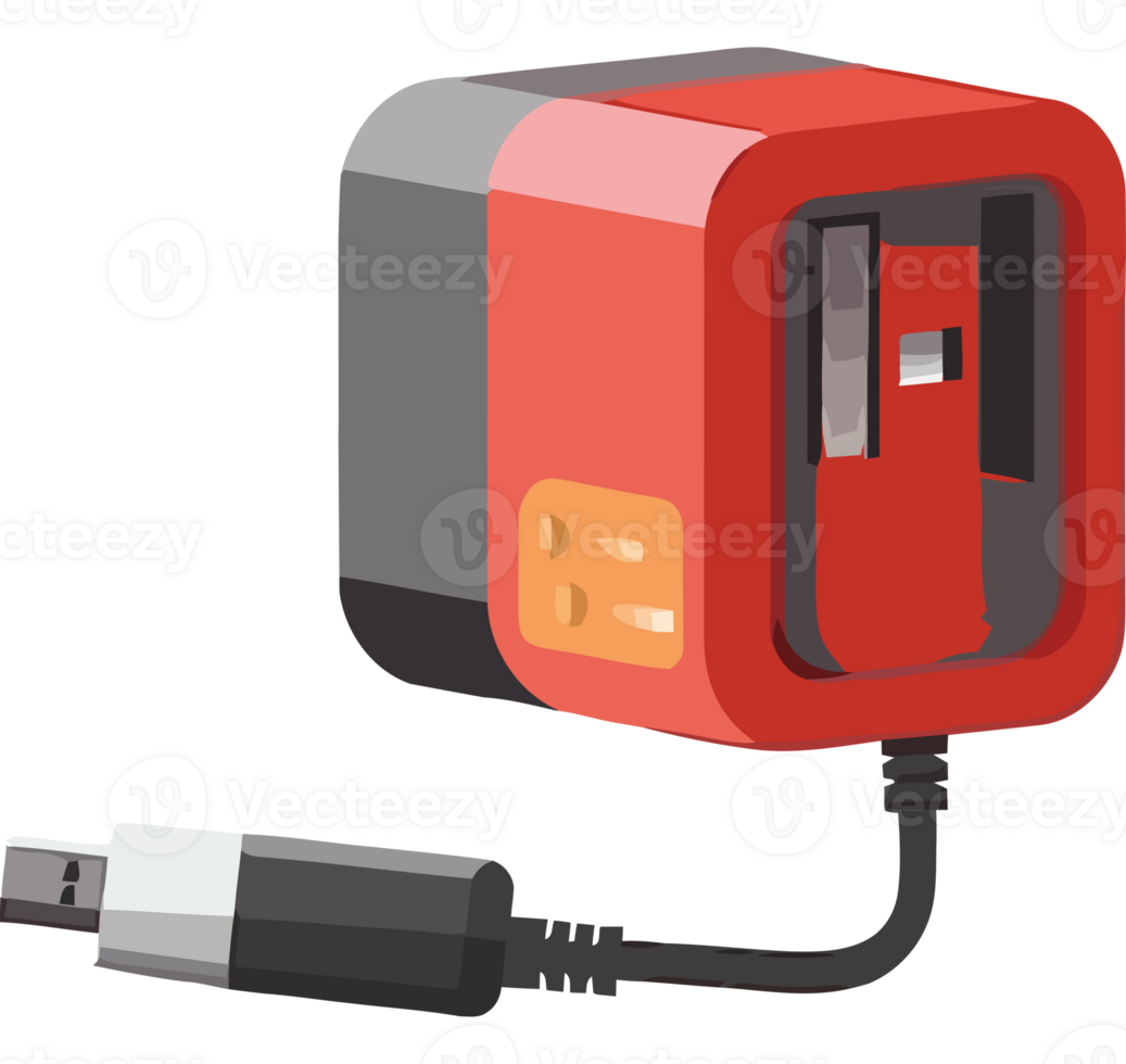 A red and black charger with a usb cable png