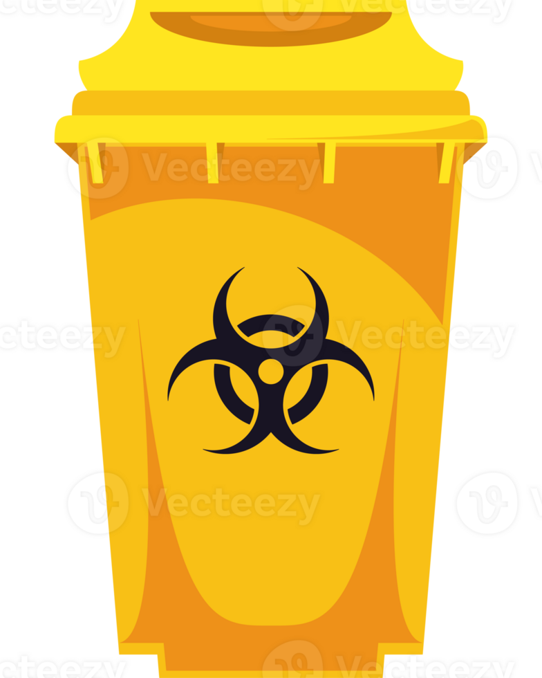 A yellow trash can with a biohazard symbol on it png