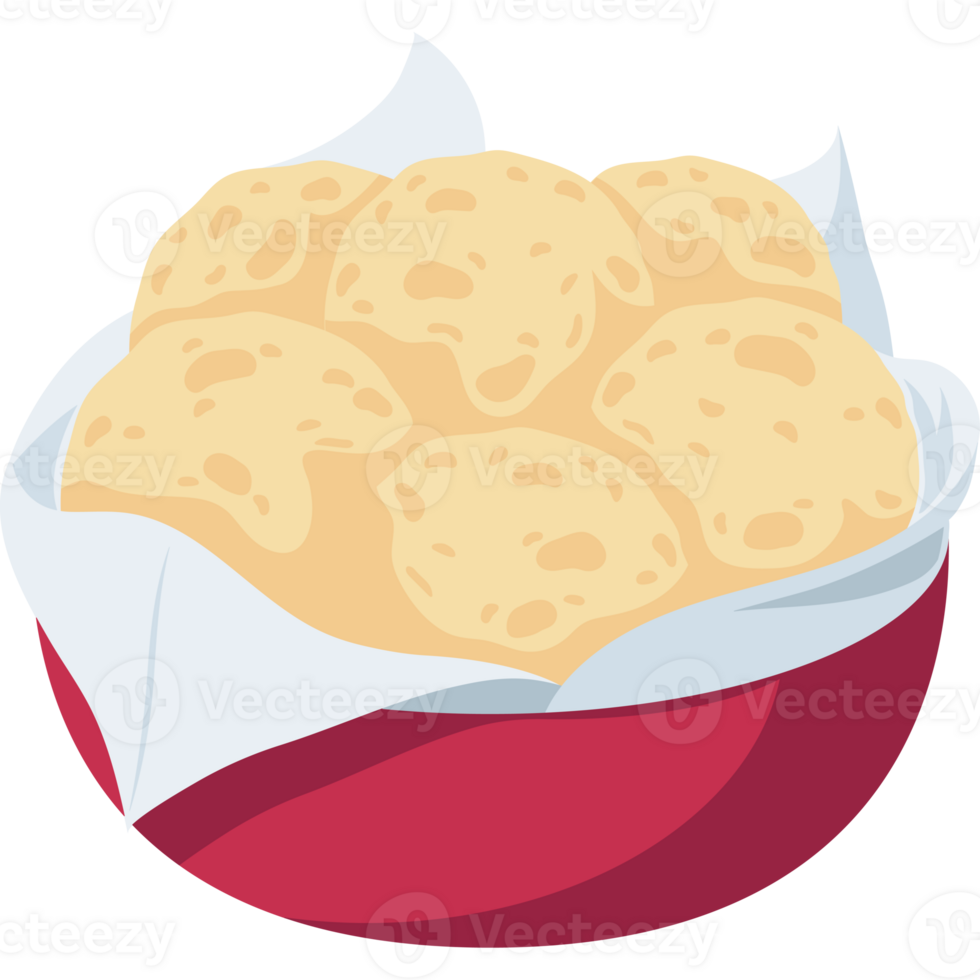 A bowl of bread in a red bowl png