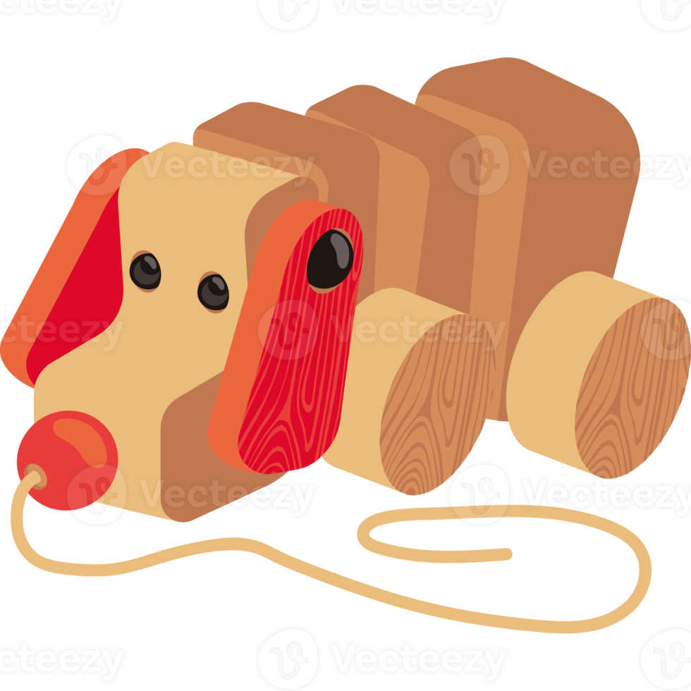 Wooden toy dog with red ball png