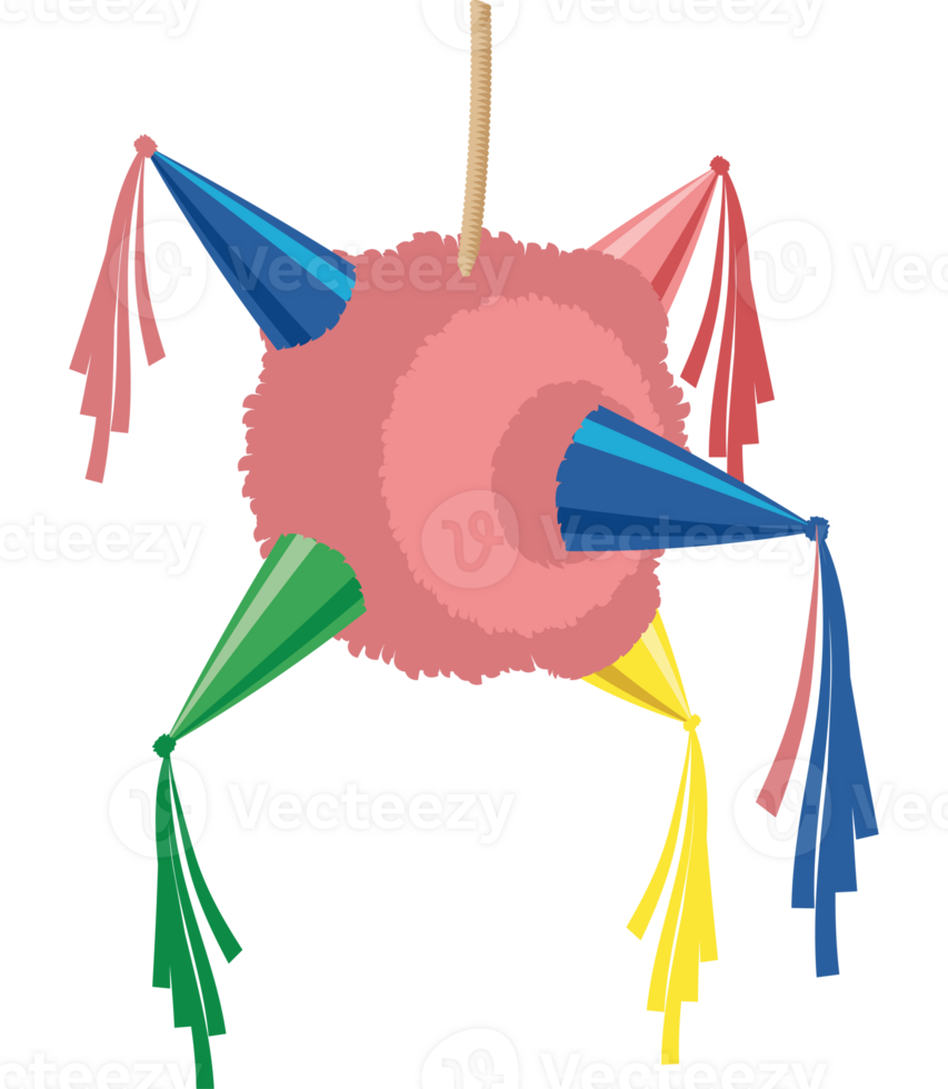 A colorful pinata with colorful tassels png