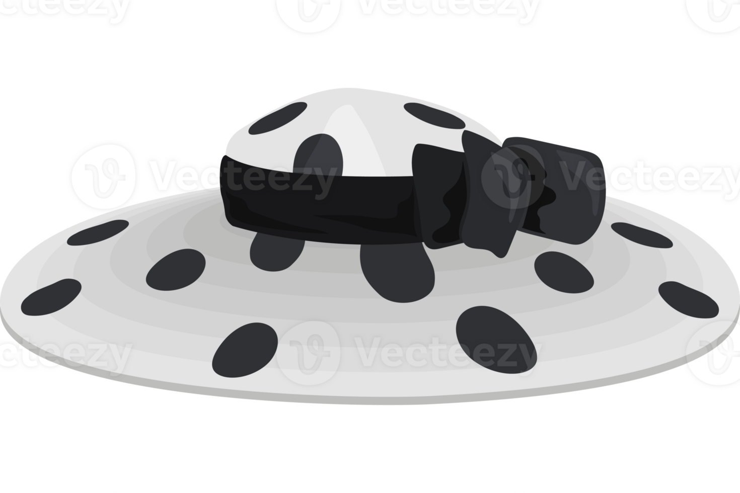 A black and white polka dot hat with a bow png