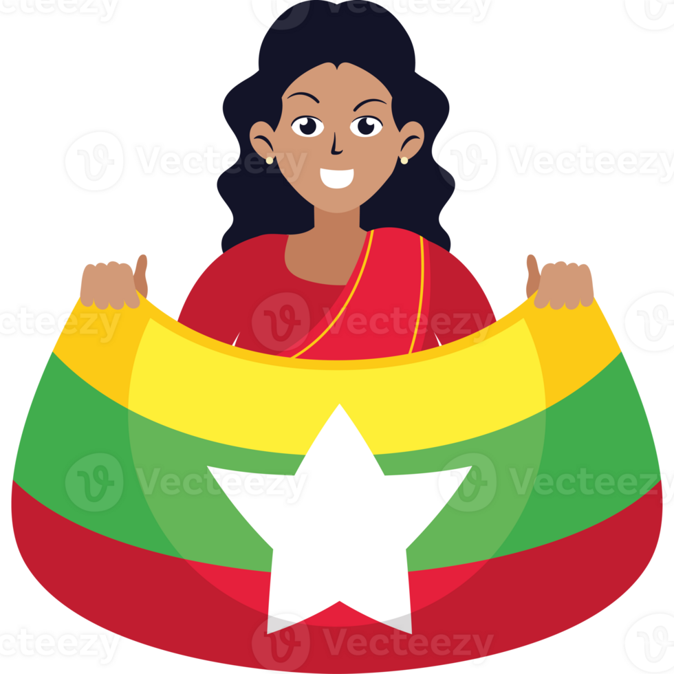 A woman holding a flag with a star on it png