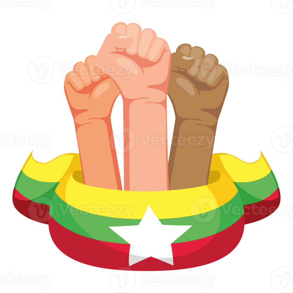 Myanmar flag with hands holding up png