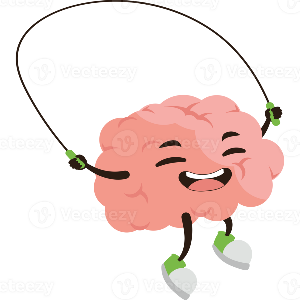 A cartoon brain with a skipping rope png