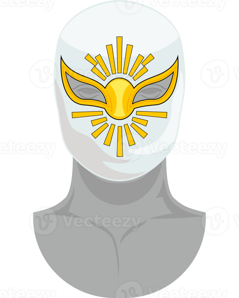 A white mask with a yellow sun on it png
