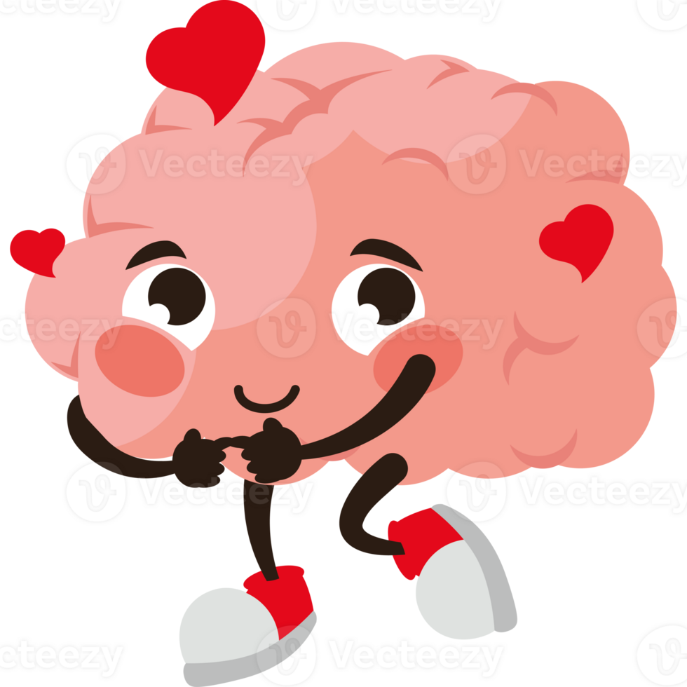 A cartoon brain with hearts on its head png