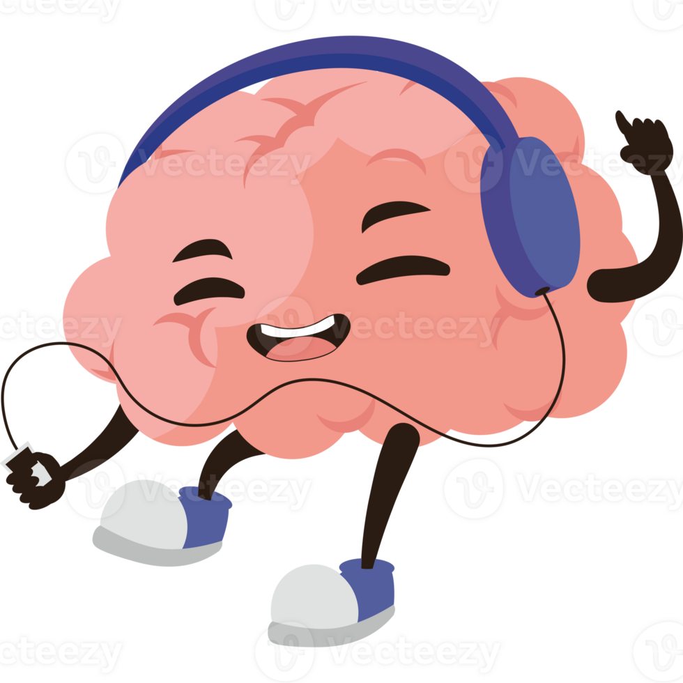 A cartoon brain listening to music png