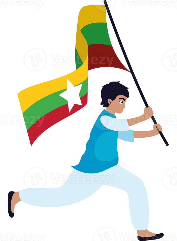 A man holding a myanmar flag png