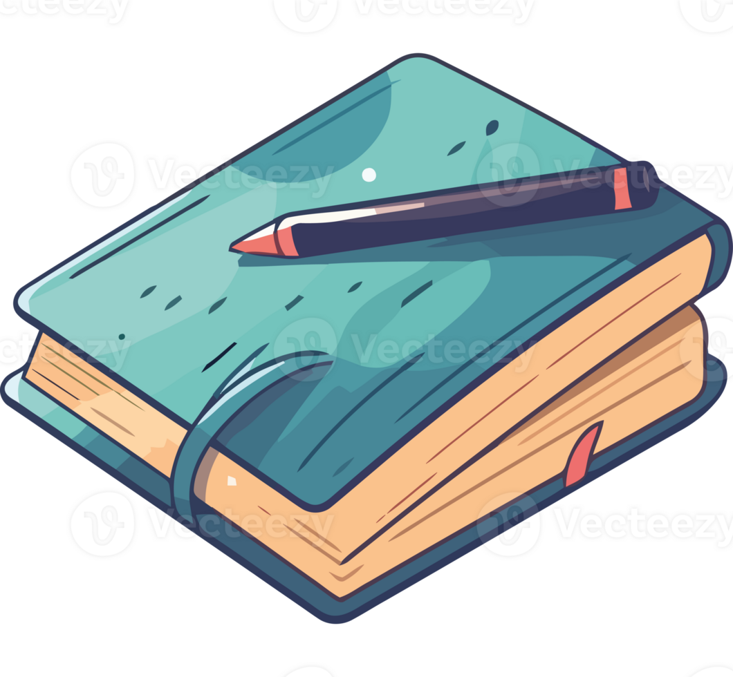 A notebook with a pen and pencil on it png