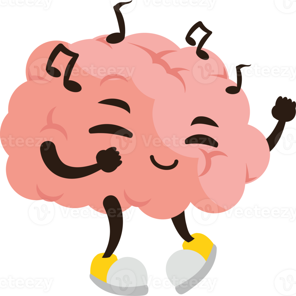 A cartoon brain dancing with music notes png