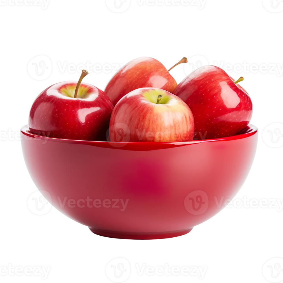 a bowl of fresh red apple isolated on transparent background png