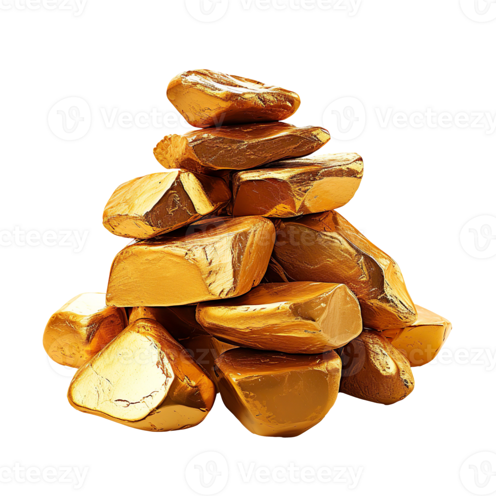 a pile of gold rocks isolated on transparent background png