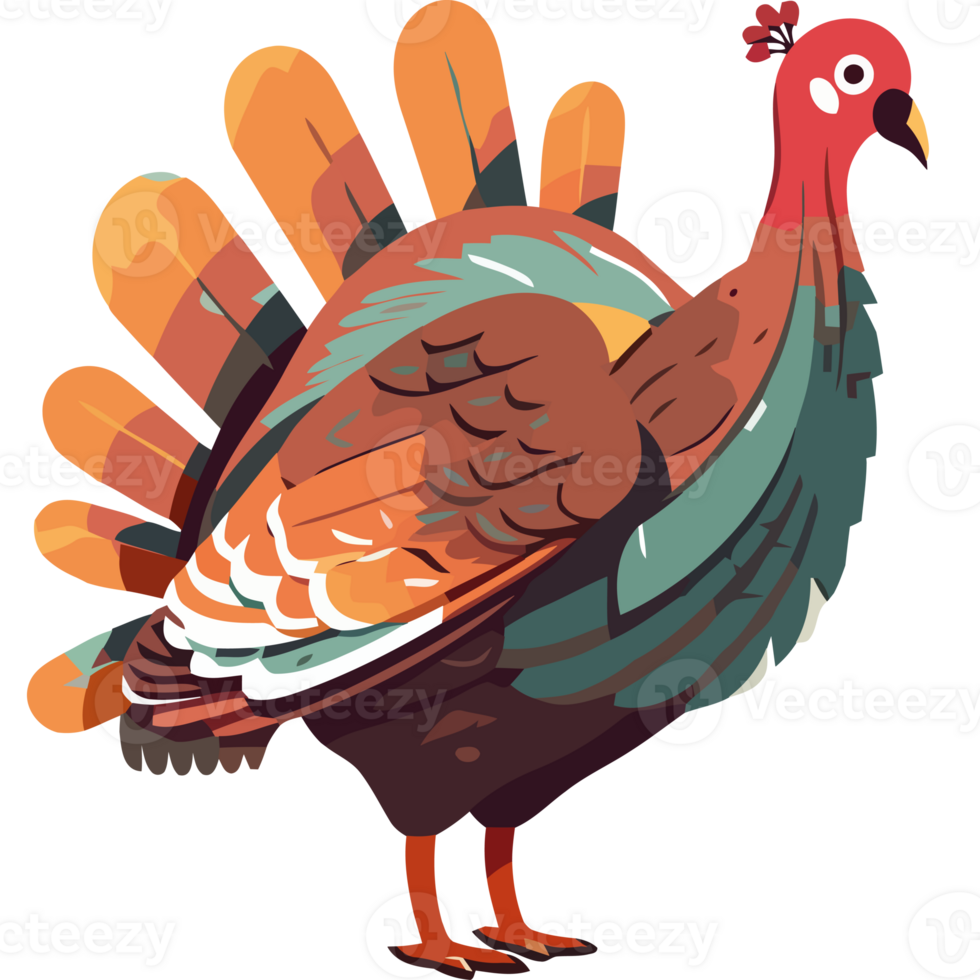 A cartoon turkey with a colorful tail png